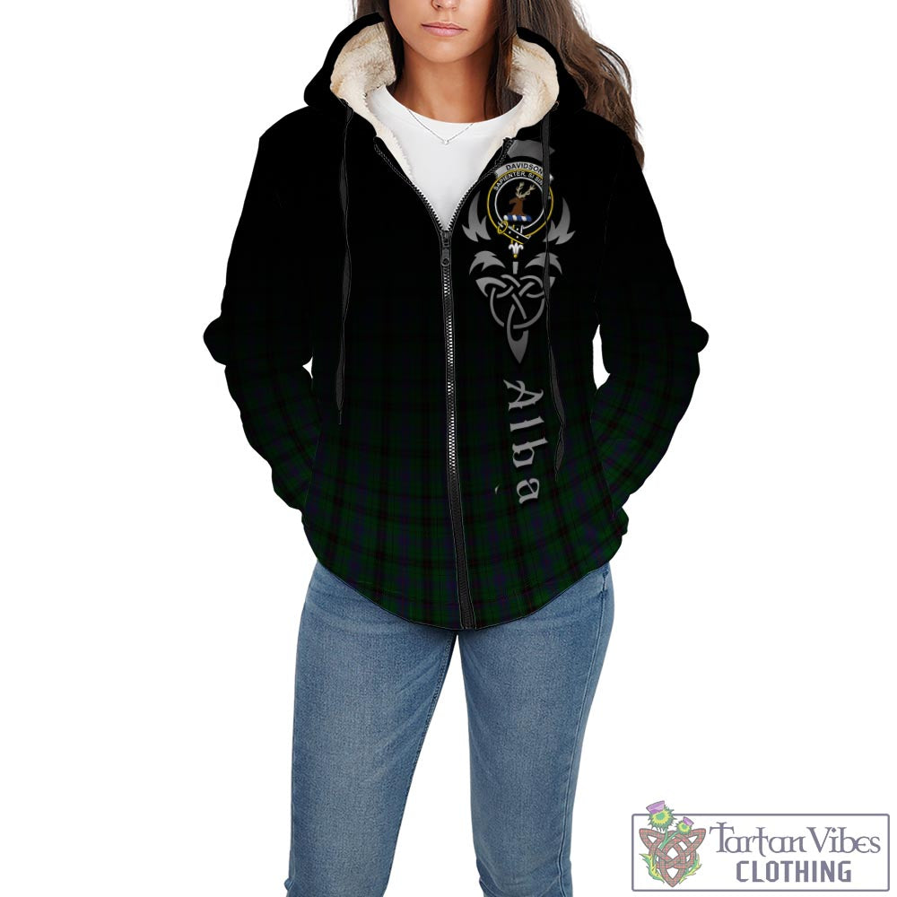 Tartan Vibes Clothing Davidson Tartan Sherpa Hoodie Featuring Alba Gu Brath Family Crest Celtic Inspired