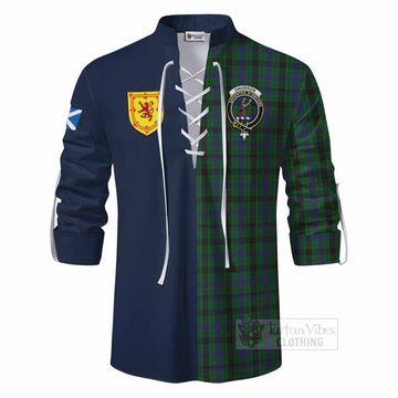 Davidson Tartan Ghillie Kilt Shirt Alba with Scottish Lion Royal Arm Half Style