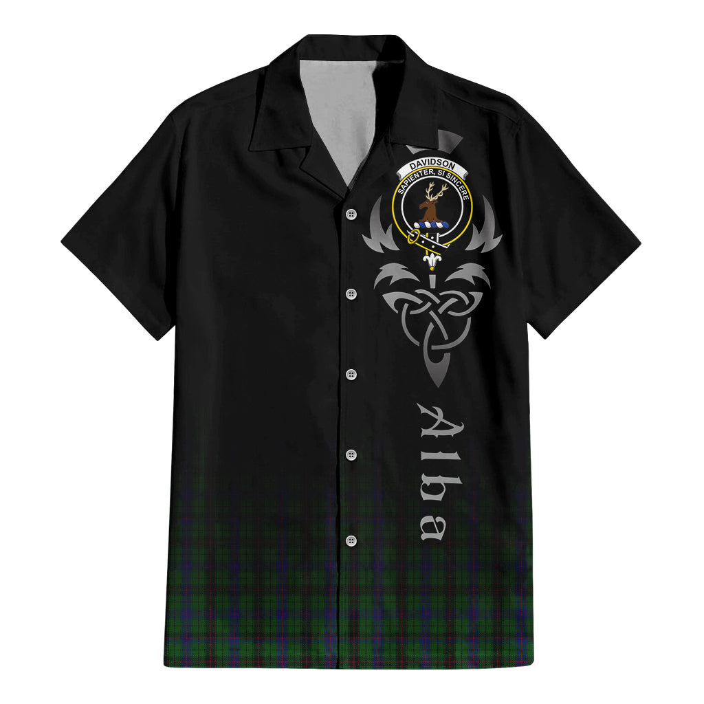 Tartan Vibes Clothing Davidson Tartan Short Sleeve Button Up Featuring Alba Gu Brath Family Crest Celtic Inspired