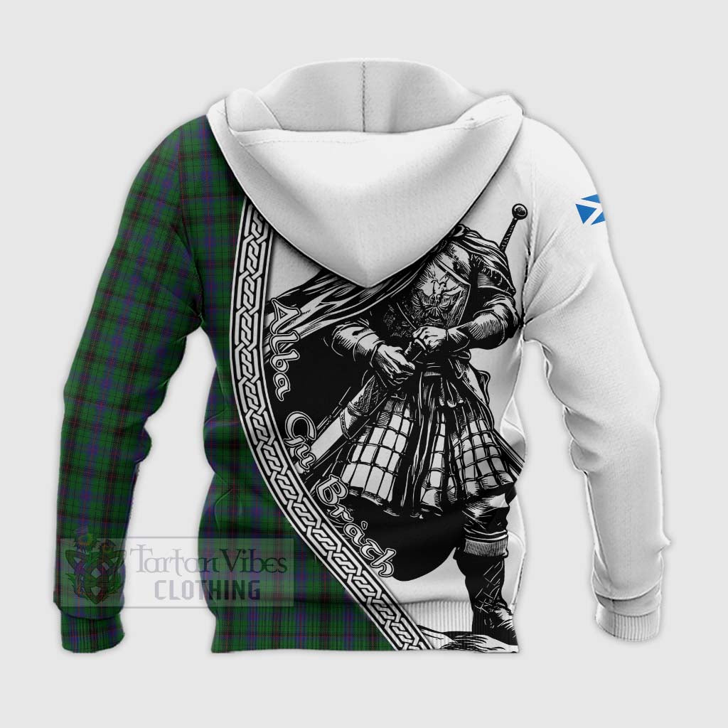 Tartan Vibes Clothing Davidson Tartan Clan Crest Knitted Hoodie with Highlander Warrior Celtic Style