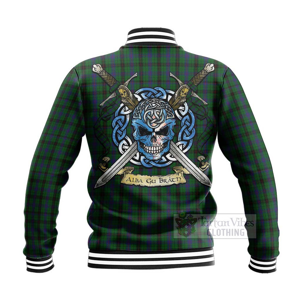 Tartan Vibes Clothing Davidson Tartan Baseball Jacket with Family Crest Celtic Skull Style