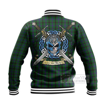 Davidson Tartan Baseball Jacket with Family Crest Celtic Skull Style