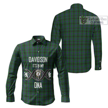 Davidson Tartan Long Sleeve Button Shirt with Family Crest DNA In Me Style Men's Shirt - Tartan Vibes Clothing