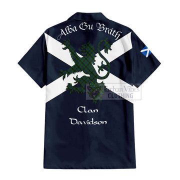 Davidson Tartan Lion Rampant Short Sleeve Button Shirt  Proudly Display Your Heritage with Alba Gu Brath and Clan Name