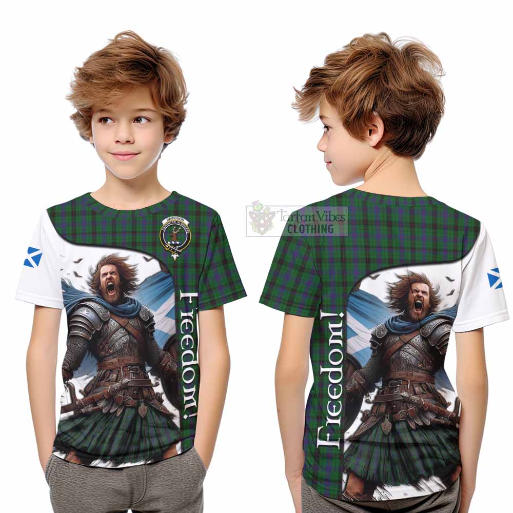 Tartan Vibes Clothing Davidson Crest Tartan Kid T-Shirt Inspired by the Freedom of Scottish Warrior