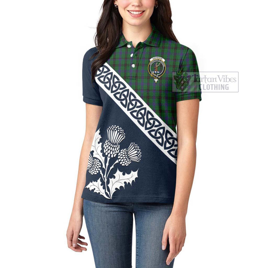 Tartan Vibes Clothing Davidson Tartan Women's Polo Shirt Featuring Thistle and Scotland Map