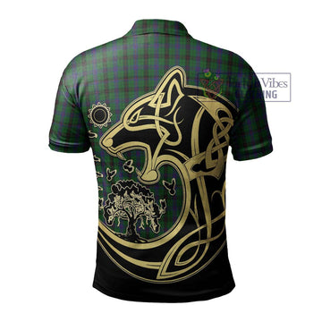 Davidson Tartan Polo Shirt with Family Crest Celtic Wolf Style