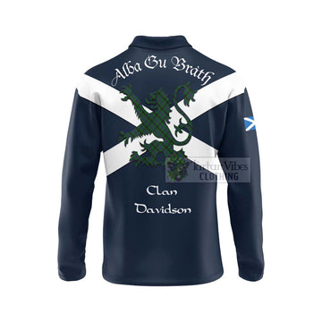 Davidson Tartan Lion Rampant Long Sleeve Polo Shirt Proudly Display Your Heritage with Alba Gu Brath and Clan Name - Tartan Vibes Clothing