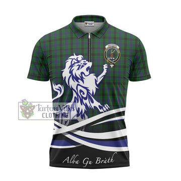 Davidson Tartan Zipper Polo Shirt with Alba Gu Brath Regal Lion Emblem