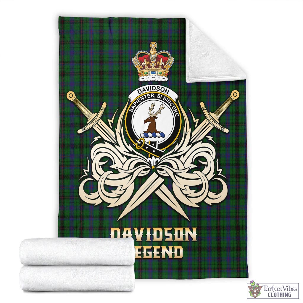 Tartan Vibes Clothing Davidson Tartan Blanket with Clan Crest and the Golden Sword of Courageous Legacy