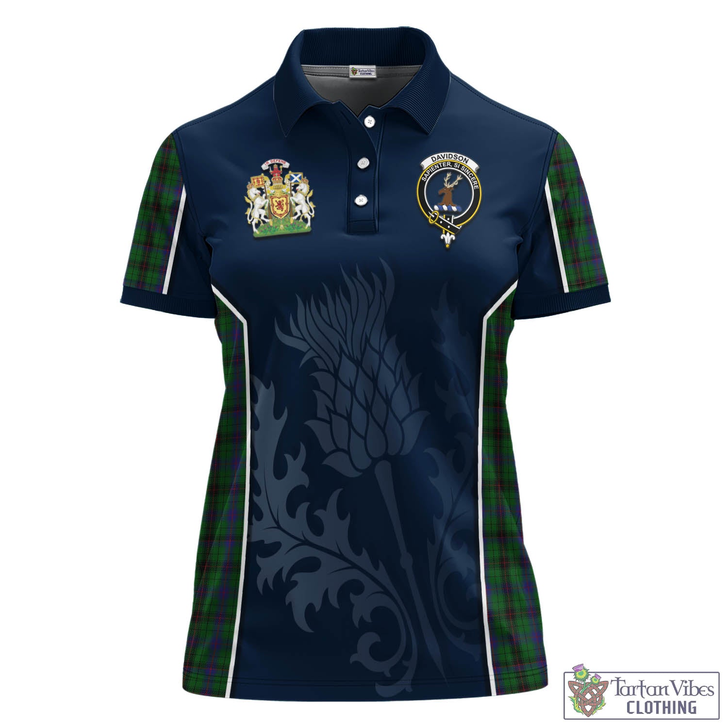 Tartan Vibes Clothing Davidson Tartan Women's Polo Shirt with Family Crest and Scottish Thistle Vibes Sport Style