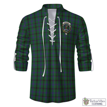 Davidson Tartan Men's Scottish Traditional Jacobite Ghillie Kilt Shirt with Family Crest