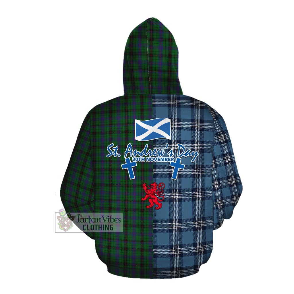 Tartan Vibes Clothing Davidson Tartan Cotton Hoodie Happy St. Andrew's Day Half Tartan Style