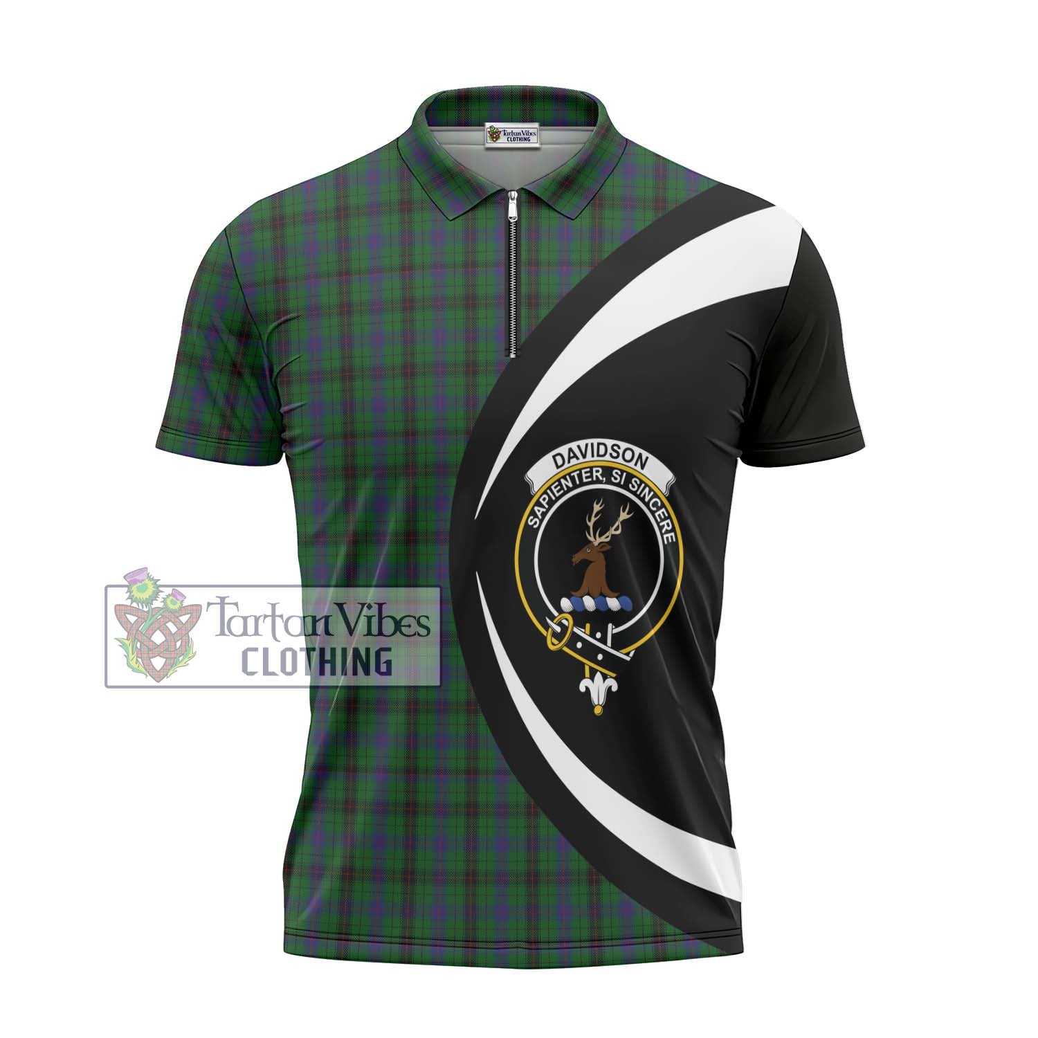 Tartan Vibes Clothing Davidson Tartan Zipper Polo Shirt with Family Crest Circle Style