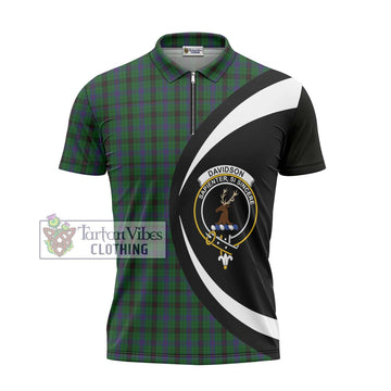 Davidson Tartan Zipper Polo Shirt with Family Crest Circle Style