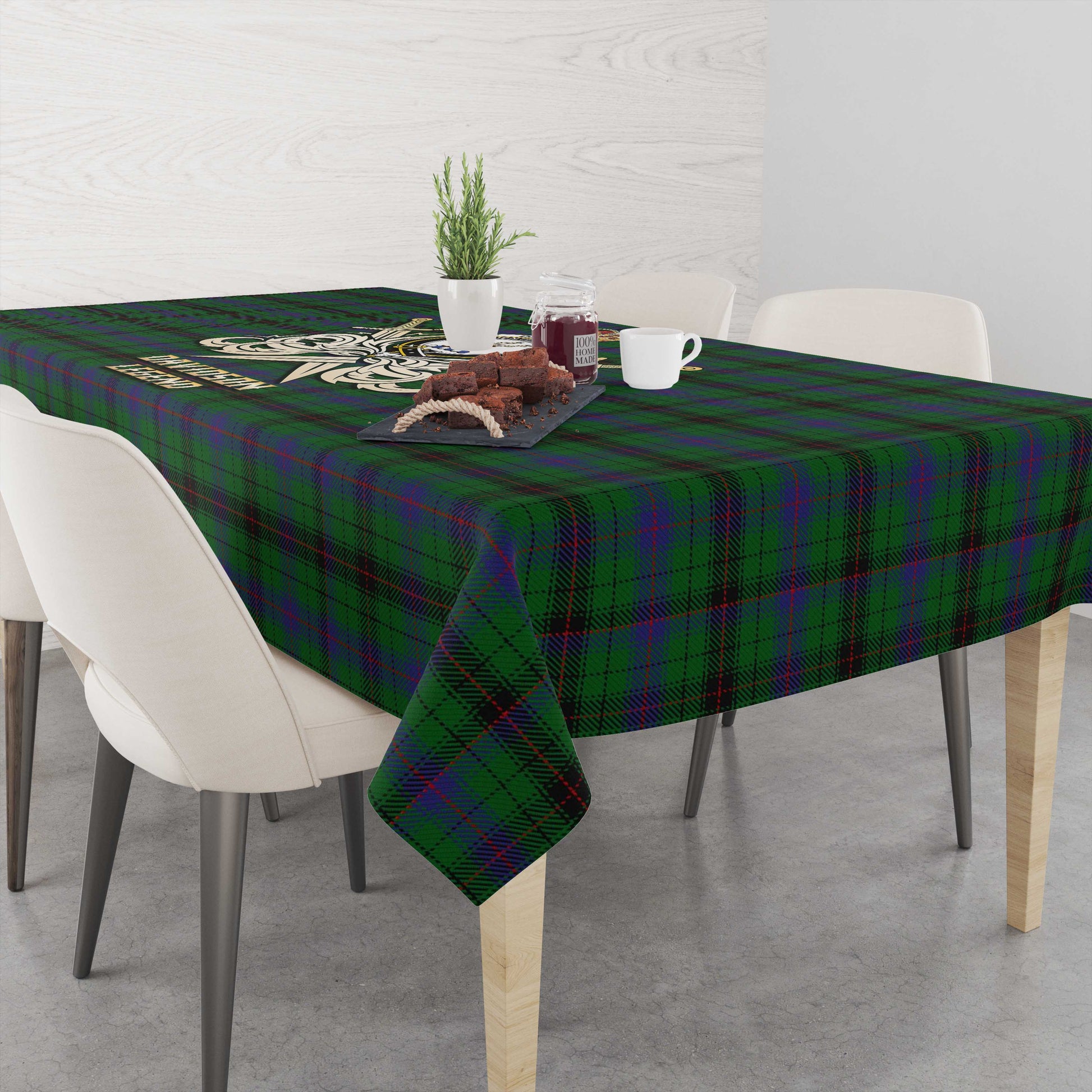 Tartan Vibes Clothing Davidson Tartan Tablecloth with Clan Crest and the Golden Sword of Courageous Legacy