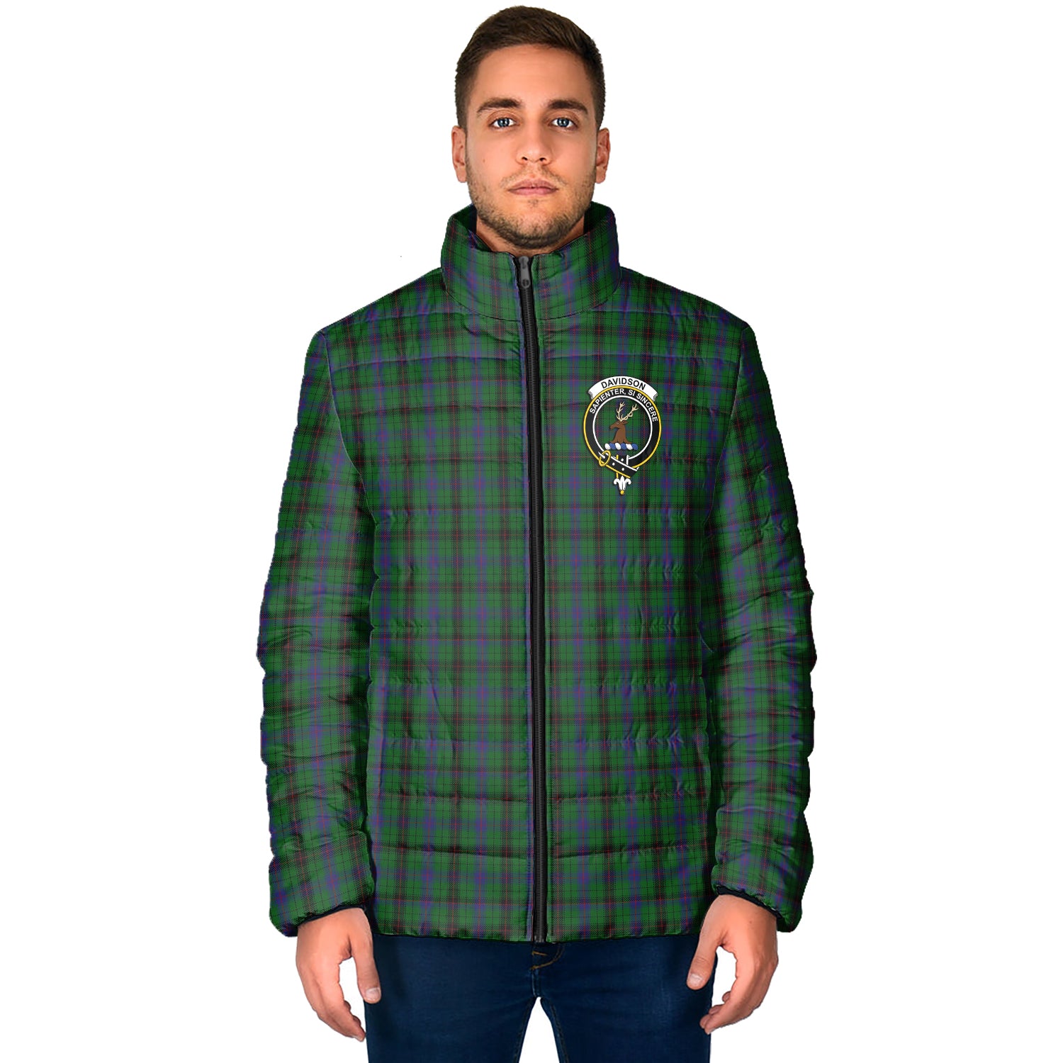 Davidson Tartan Padded Jacket with Family Crest - Tartan Vibes Clothing