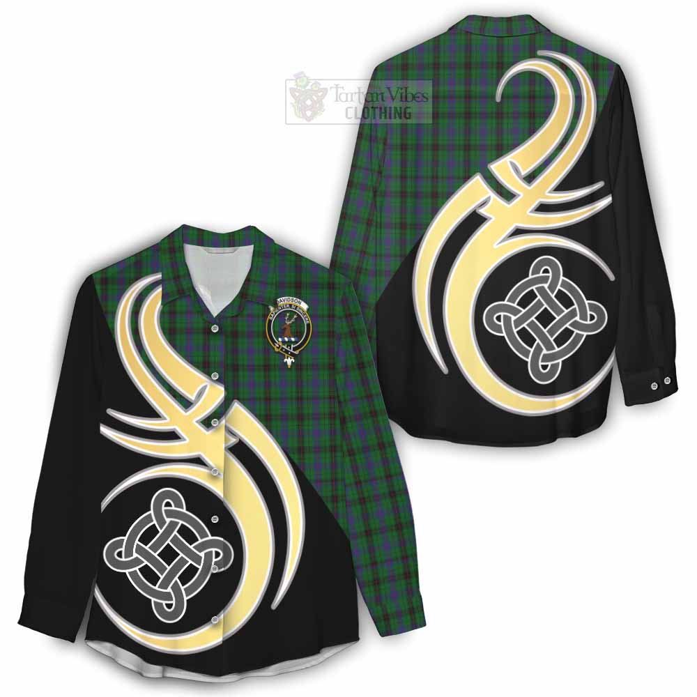 Tartan Vibes Clothing Davidson Tartan Women's Casual Shirt with Family Crest and Celtic Symbol Style