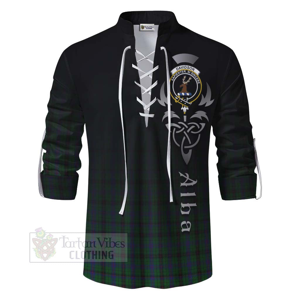 Tartan Vibes Clothing Davidson Tartan Ghillie Kilt Shirt Featuring Alba Gu Brath Family Crest Celtic Inspired