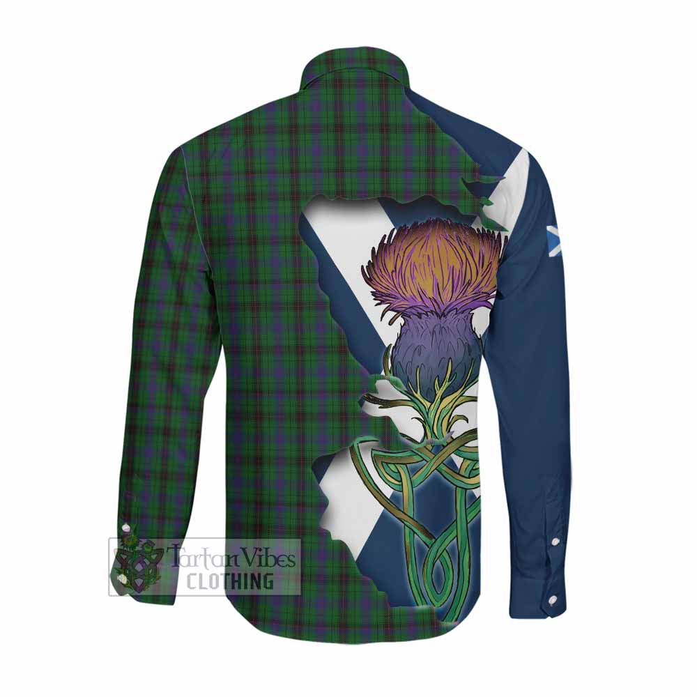 Davidson Tartan Family Crest Long Sleeve Button Shirt Scottish Thistle Celtic Inspired Men's Shirt - Tartan Vibes Clothing