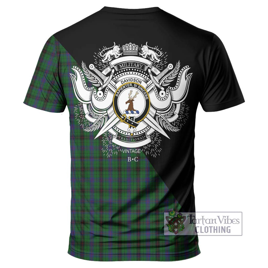 Davidson Tartan T-Shirt with Family Crest and Military Logo Style - Tartanvibesclothing Shop