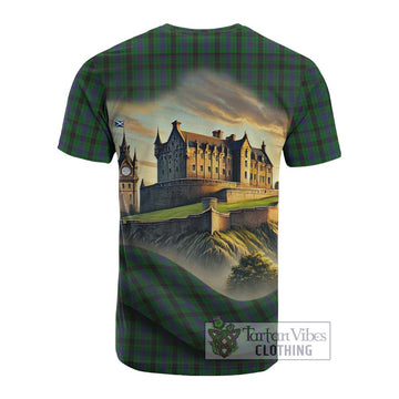 Davidson Tartan Family Crest Cotton T-shirt with Scottish Ancient Castle Style - Tartan Vibes Clothing