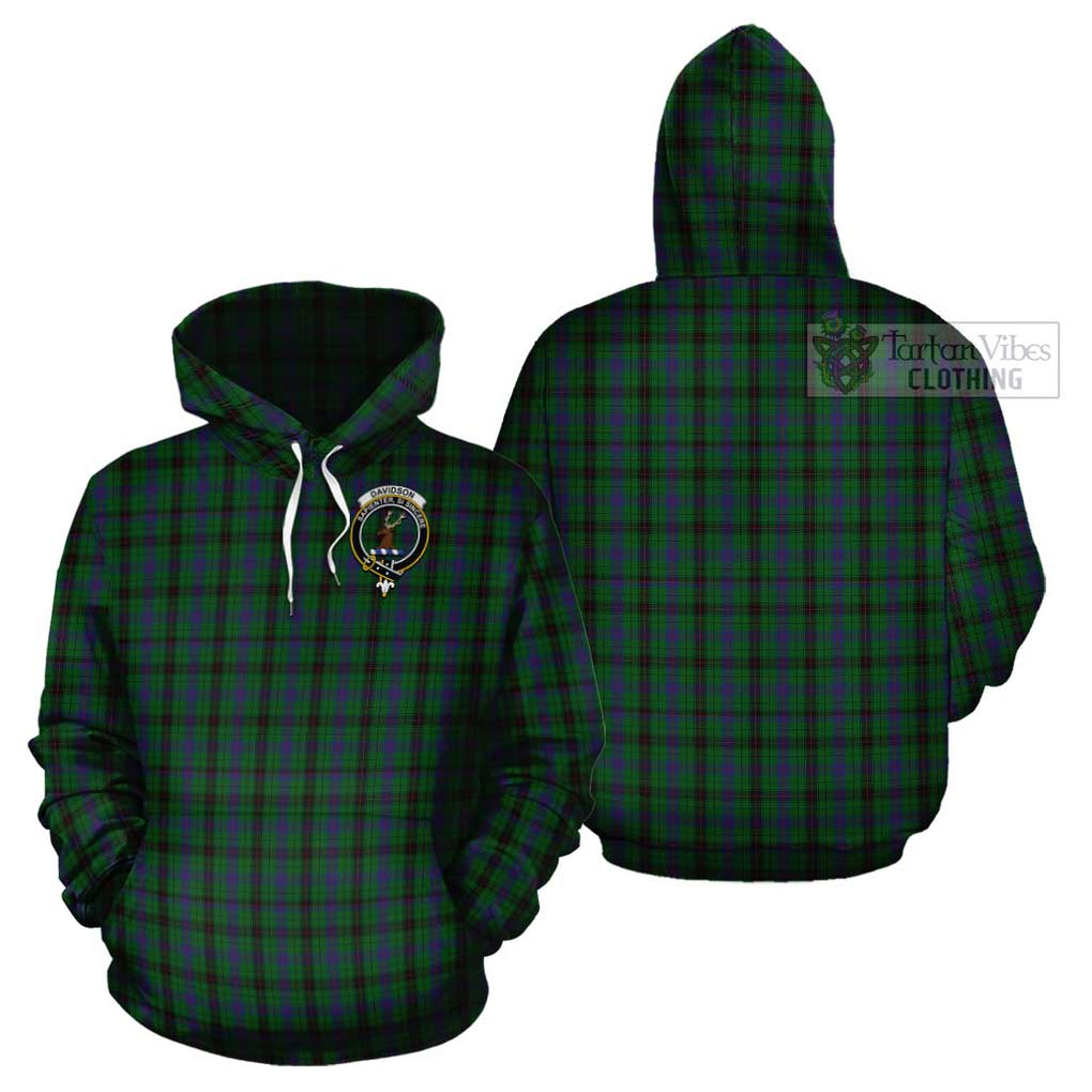 Davidson Tartan Cotton Hoodie with Family Crest Pullover Hoodie - Tartan Vibes Clothing