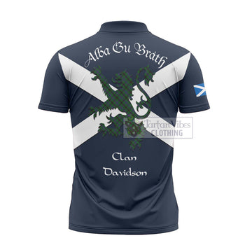 Davidson Tartan Lion Rampant Zipper Polo Shirt Proudly Display Your Heritage with Alba Gu Brath and Clan Name - Tartan Vibes Clothing