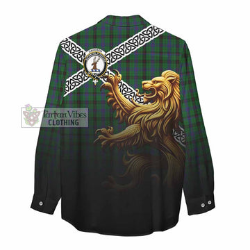 Davidson Crest Tartan Women's Casual Shirt with Golden Lion Emblem Celtic Style - Tartan Vibes Clothing