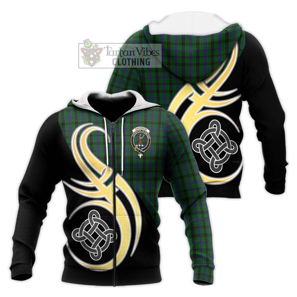 Davidson Tartan Knitted Hoodie with Family Crest and Celtic Symbol Style Unisex Knitted Zip Hoodie - Tartan Vibes Clothing