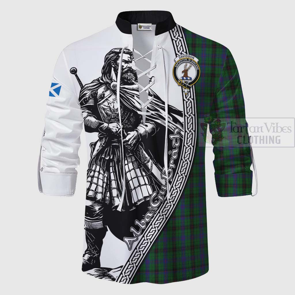 Davidson Tartan Clan Crest Ghillie Kilt Shirt with Highlander Warrior Celtic Style - Tartan Vibes Clothing