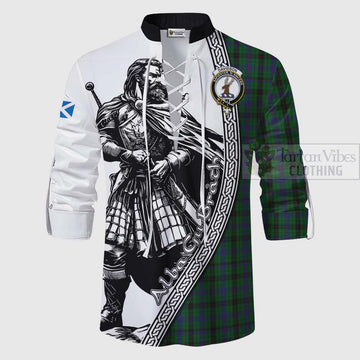 Davidson Tartan Clan Crest Ghillie Kilt Shirt with Highlander Warrior Celtic Style