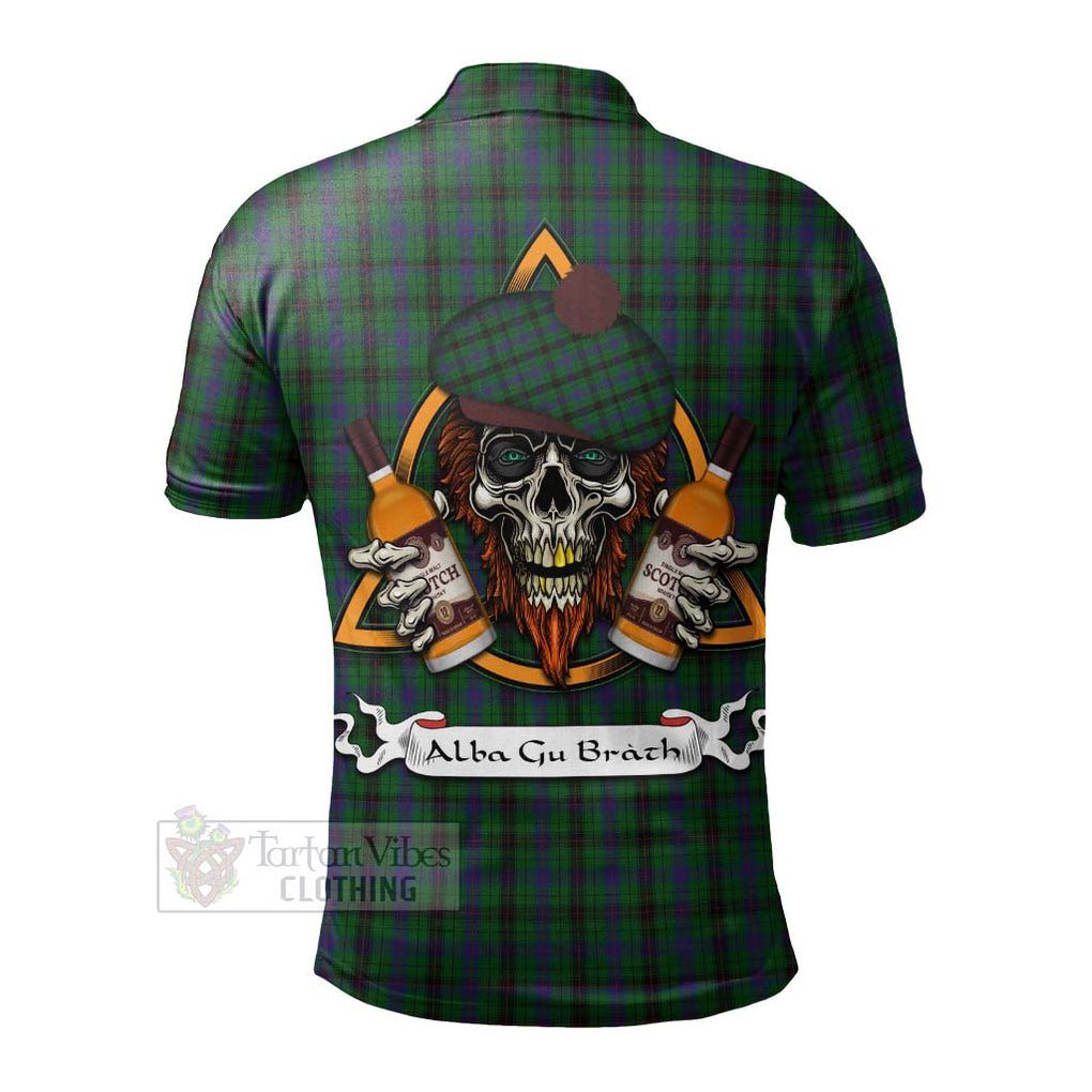 Tartan Vibes Clothing Davidson Tartan Polo Shirt with Family Crest and Bearded Skull Holding Bottles of Whiskey