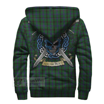 Davidson Tartan Sherpa Hoodie with Family Crest Celtic Skull Style