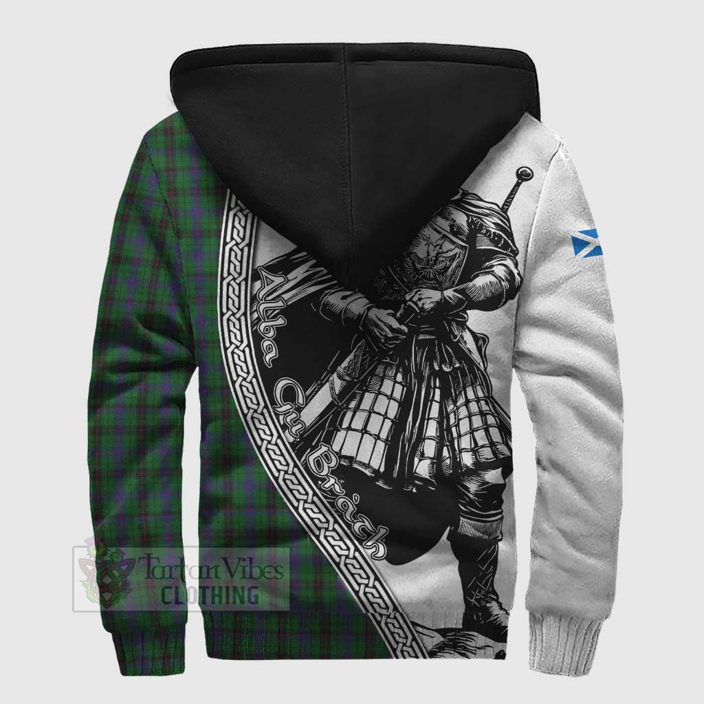 Tartan Vibes Clothing Davidson Tartan Clan Crest Sherpa Hoodie with Highlander Warrior Celtic Style