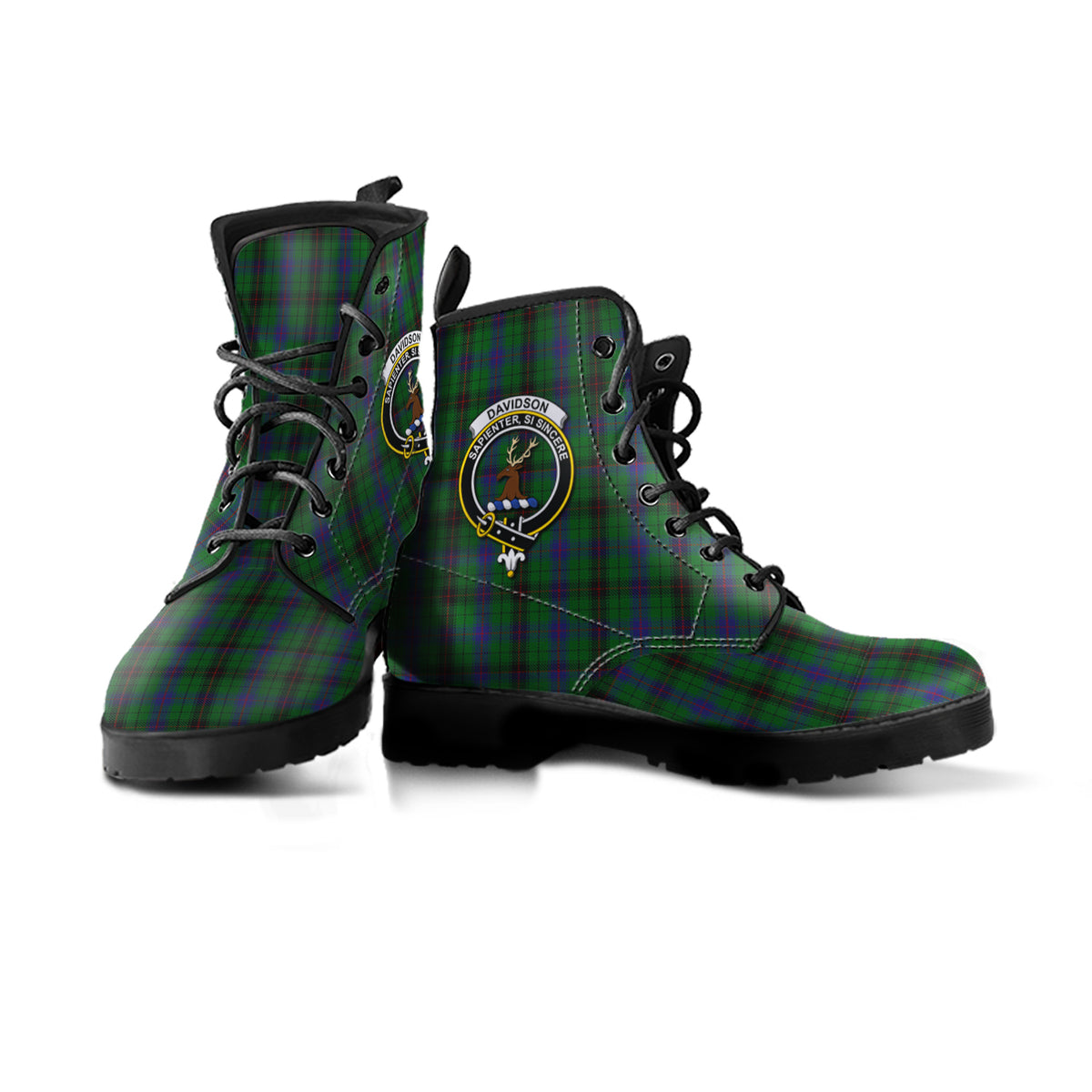 Davidson Tartan Leather Boots with Family Crest - Tartan Vibes Clothing