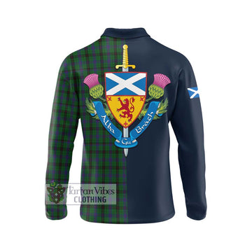 Davidson Tartan Long Sleeve Polo Shirt Alba with Scottish Lion Royal Arm Half Style - Tartan Vibes Clothing