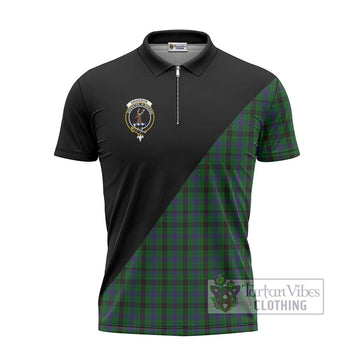 Davidson Tartan Zipper Polo Shirt with Family Crest and Military Logo Style