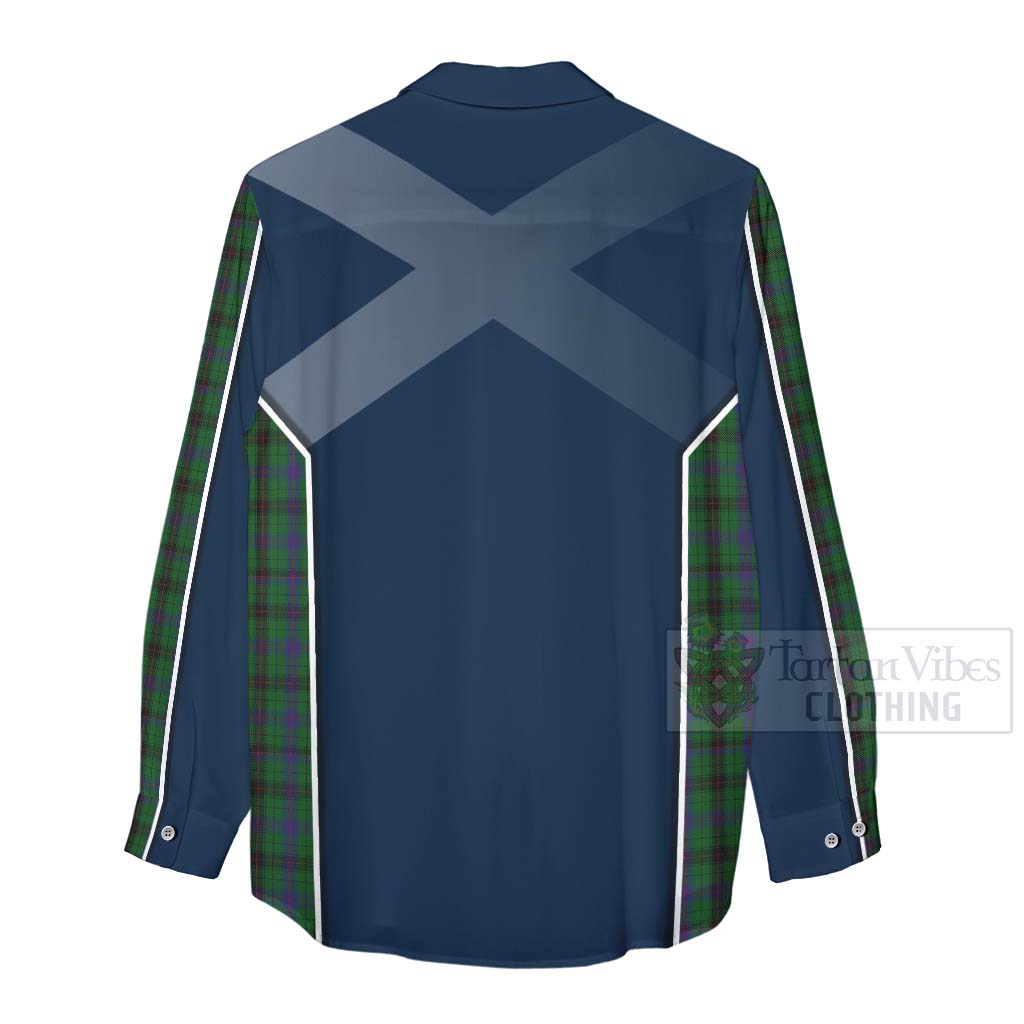 Tartan Vibes Clothing Davidson Tartan Women's Casual Shirt with Family Crest and Scottish Thistle Vibes Sport Style