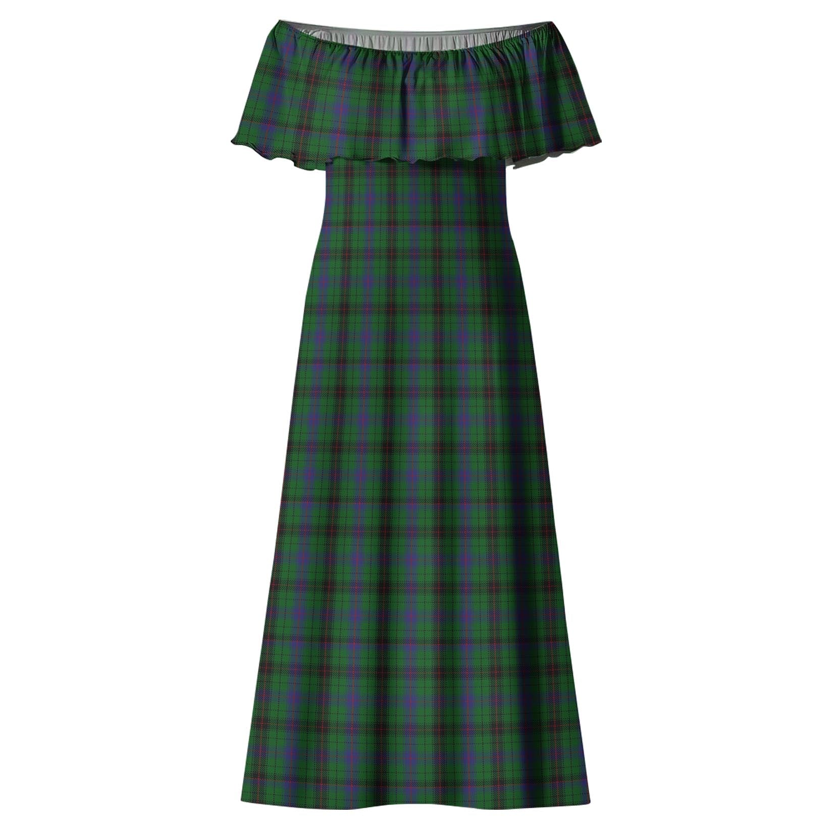 Davidson Tartan Off Shoulder Long Dress - Tartanvibesclothing