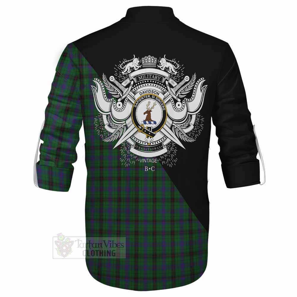 Tartan Vibes Clothing Davidson Tartan Ghillie Kilt Shirt with Family Crest and Military Logo Style