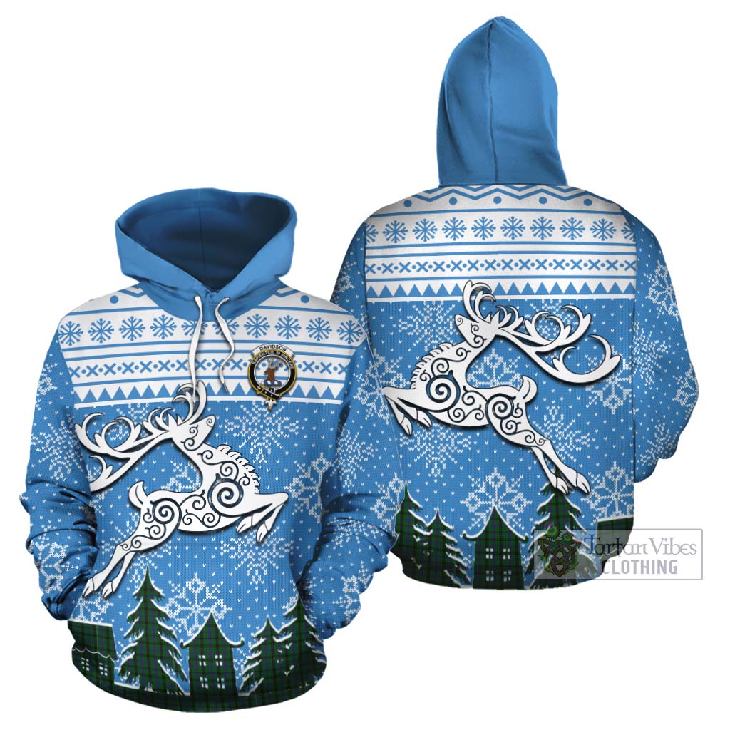 Tartan Vibes Clothing Davidson Clan Christmas Cotton Hoodie Celtic Reindeer Style