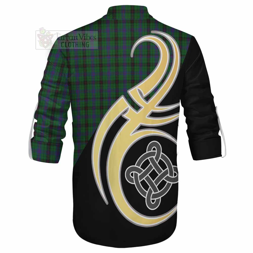 Tartan Vibes Clothing Davidson Tartan Ghillie Kilt Shirt with Family Crest and Celtic Symbol Style