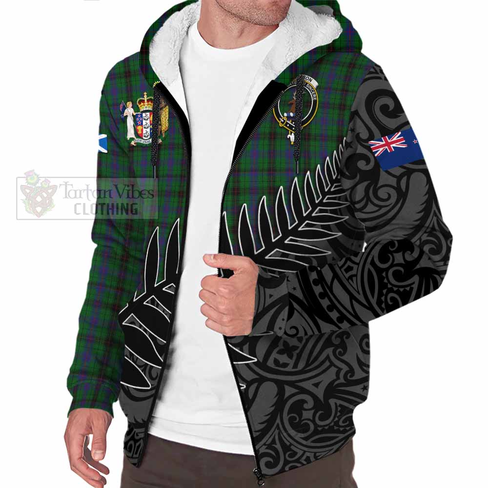 Tartan Vibes Clothing Davidson Crest Tartan Sherpa Hoodie with New Zealand Silver Fern Half Style