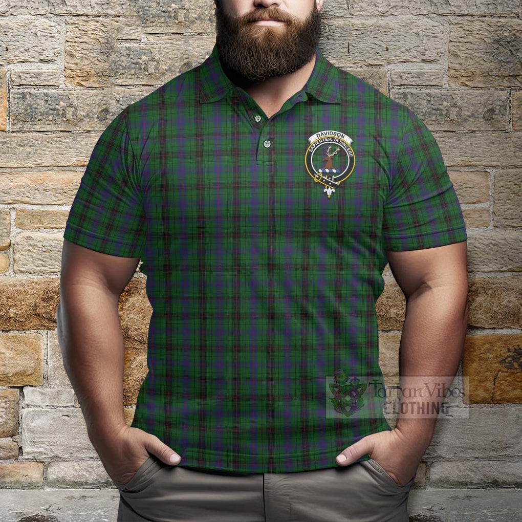 Tartan Vibes Clothing Davidson Tartan Polo Shirt with Family Crest and Bearded Skull Holding Bottles of Whiskey