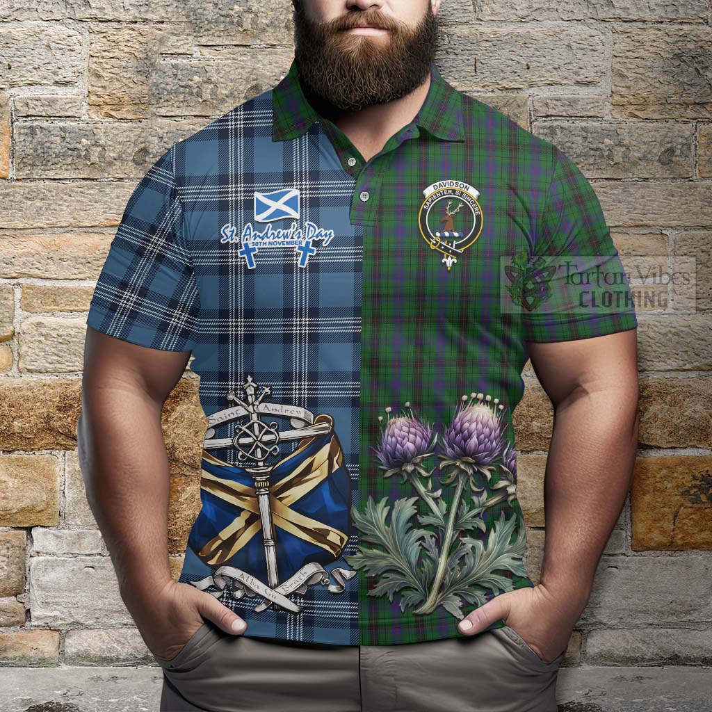 Tartan Vibes Clothing Davidson Tartan Polo Shirt Happy St. Andrew's Day Half Tartan Style