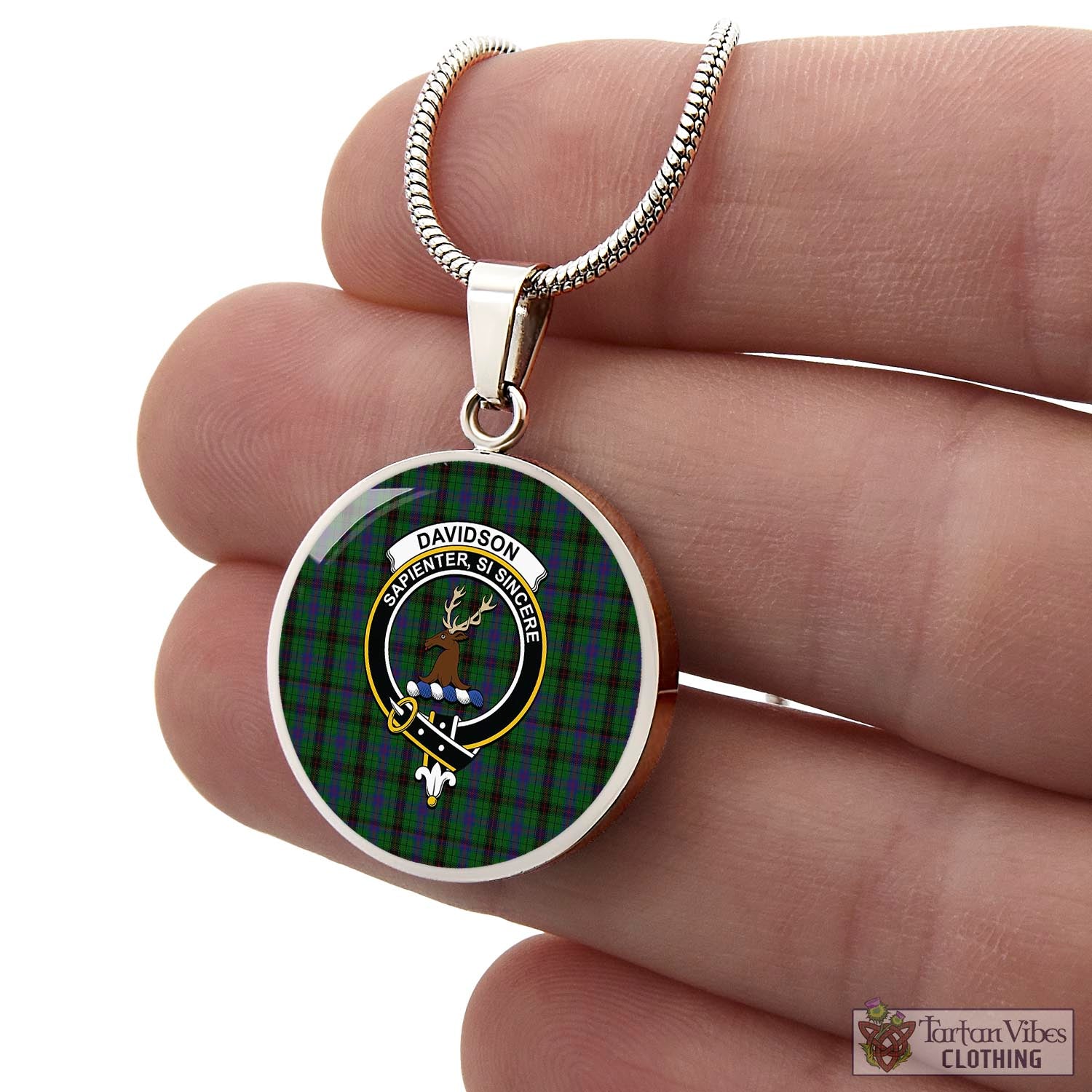 Tartan Vibes Clothing Davidson Tartan Circle Necklace with Family Crest