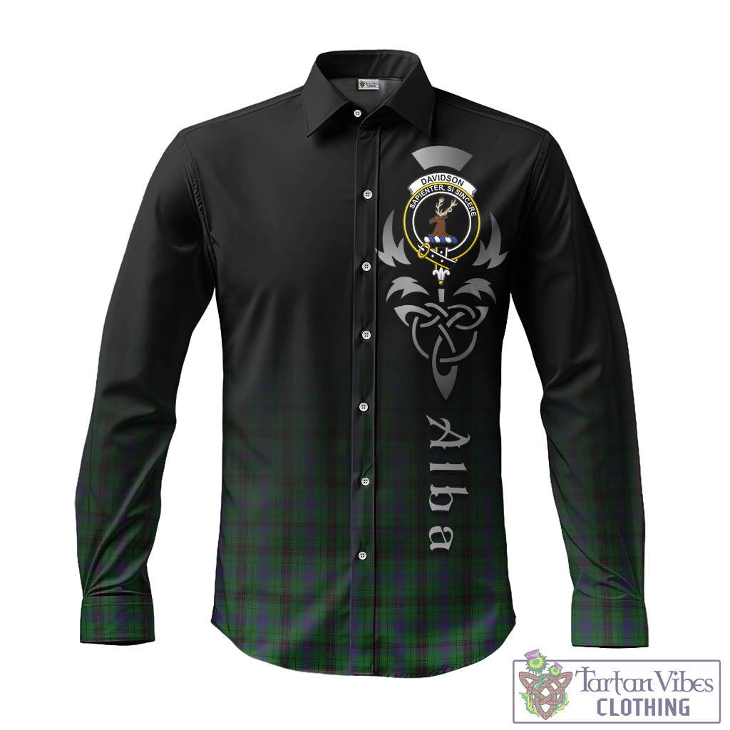 Tartan Vibes Clothing Davidson Tartan Long Sleeve Button Up Featuring Alba Gu Brath Family Crest Celtic Inspired