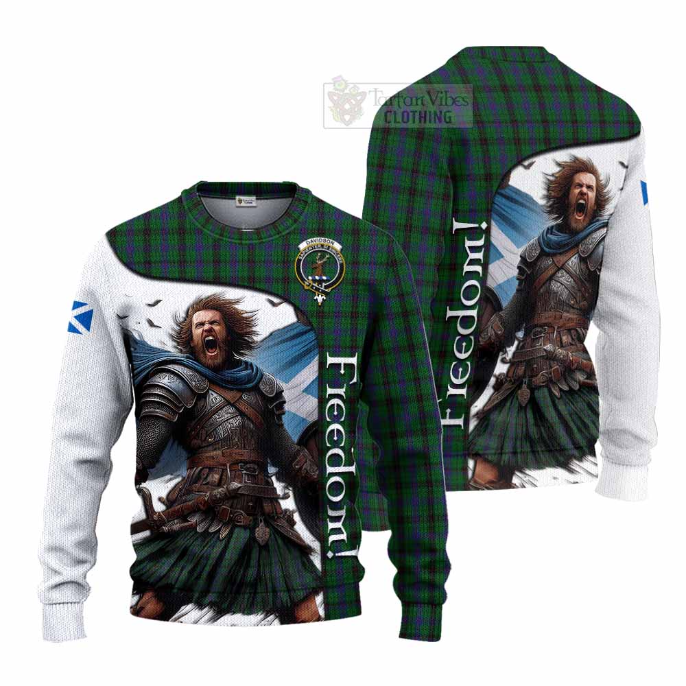 Tartan Vibes Clothing Davidson Crest Tartan Knitted Sweater Inspired by the Freedom of Scottish Warrior