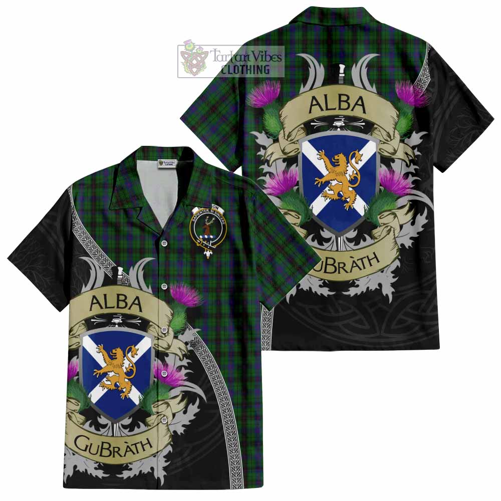 Davidson Tartan Family Crest Hawaiian Shirt Lion Rampant Royal Thistle Shield Celtic Inspired - Tartan Vibes Clothing